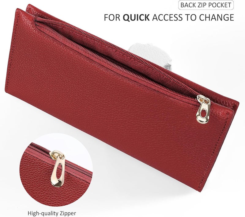 Tipmile Slim Wallet for Women, RFID Blocking Credit Card Holder, Ladies Bifold Wallet with Zipper, Wine Red - Image 5